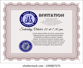 Red Formal invitation template. With linear background. Superior design. Customizable, Easy to edit and change colors. 