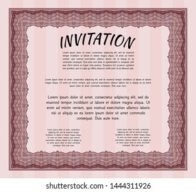 Red Formal invitation template. With linear background. Nice design. Vector illustration. 