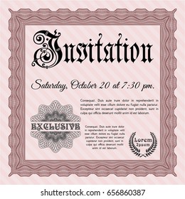 Red Formal invitation template. With linear background. Sophisticated design. Vector illustration. 