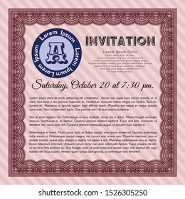 Red Formal invitation template. Lovely design. With complex background. Detailed. 