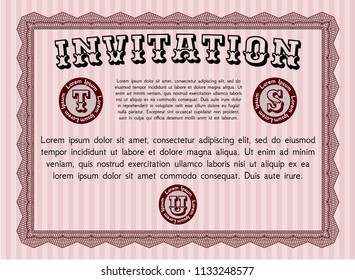 Red Formal invitation template. Modern design. Printer friendly. Vector illustration. 