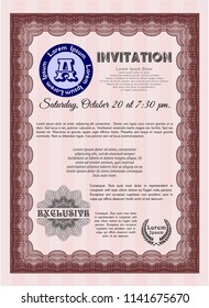Red Formal invitation template. Modern design. With complex linear background. Vector illustration. 
