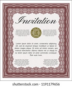 Red Formal invitation template. Modern design. Vector illustration. With background. 