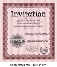 Red Formal invitation template. Modern design. Detailed. With background. 