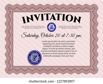 Red Formal invitation template. Modern design. Vector illustration. With linear background. 
