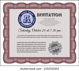 Red Formal invitation template. Modern design. With great quality guilloche pattern. Customizable, Easy to edit and change colors. 