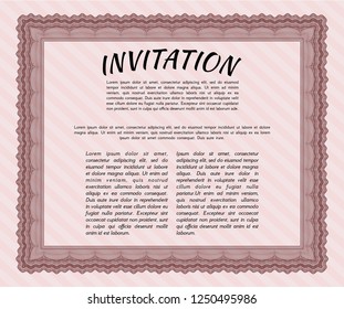 Red Formal invitation template. Money style design. Vector illustration. With linear background. 