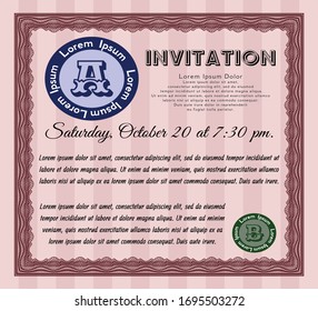 Red Formal invitation template. Money Pattern design. Printer friendly. Vector illustration. 