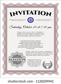 Red Formal invitation template. Nice design. Customizable, Easy to edit and change colors. With great quality guilloche pattern. 
