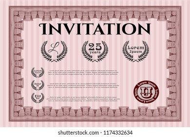 Red Formal invitation template. Nice design. With quality background. Vector illustration. 