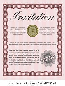Red Formal invitation template. Nice design. Vector illustration. Easy to print. 