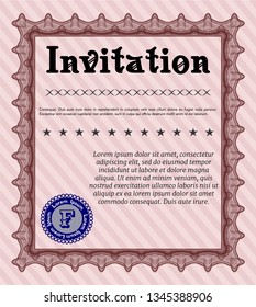 Red Formal invitation template. Nice design. Customizable, Easy to edit and change colors. With guilloche pattern and background. 