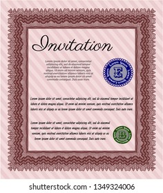 Red Formal invitation template. Nice design. Printer friendly. Vector illustration. 