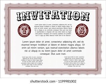 Red Formal invitation template. Perfect design. With guilloche pattern and background. Detailed. 