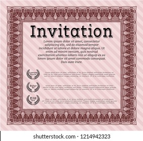 Red Formal invitation template. Perfect design. With guilloche pattern and background. Detailed. 