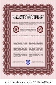 Red Formal invitation template. Printer friendly. Excellent design. Detailed. 