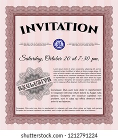 Red Formal invitation template. Printer friendly. Modern design. Detailed. 