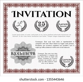 Red Formal invitation template. Printer friendly. Detailed. Money Pattern. 