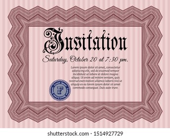Red Formal invitation template. Printer friendly. Vector illustration. Modern design. 