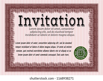 Red Formal invitation template. With quality background. Detailed. Elegant design. 