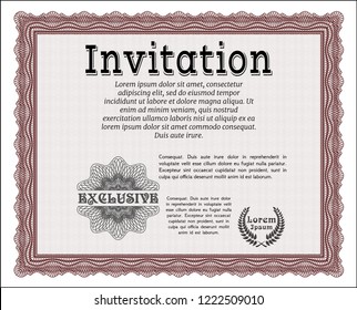 Red Formal invitation template. With quality background. Retro design. Customizable, Easy to edit and change colors. 