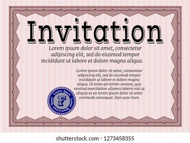 Red Formal invitation template. Retro design. With quality background. Vector illustration. 