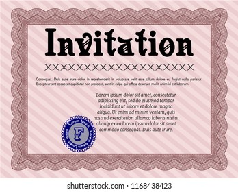 Red Formal invitation template. Sophisticated design. With complex background. Detailed. 