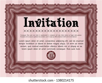 Red Formal invitation template. Sophisticated design. Vector illustration. With guilloche pattern. 