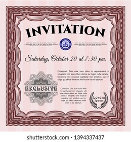 Red Formal invitation template. Sophisticated design. Printer friendly. Vector illustration. 