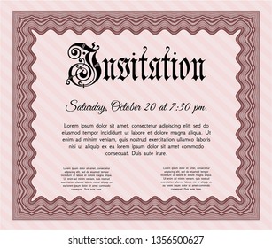 Red Formal invitation template. Superior design. Easy to print. Vector illustration. 