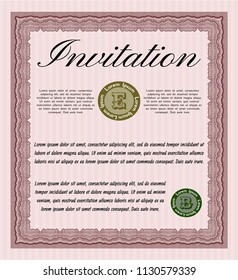 Red Formal invitation template. Vector illustration. With great quality guilloche pattern. Nice design. 