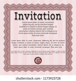 Red Formal invitation template. Vector illustration. With linear background. Lovely design. 