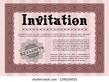 Red Formal invitation template. Vector illustration. With great quality guilloche pattern. Money design. 