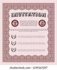 Red Formal invitation template. Vector illustration. With complex background. Elegant design. 