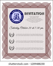 Red Formal invitation template. Vector illustration. With linear background. Beauty design. 