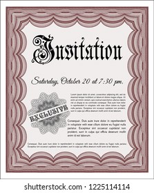 Red Formal invitation template. Vector illustration. With linear background. Nice design. 
