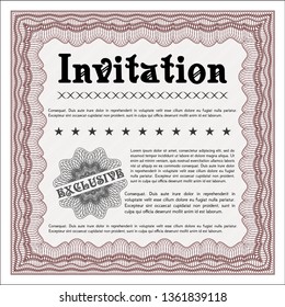 Red Formal invitation template. Vector illustration. With guilloche pattern and background. Good design. 