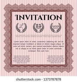 Red Formal invitation template. Vector illustration. With complex linear background. Money style design. 