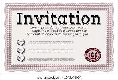 Red Formal invitation template. Vector illustration. With background. Money style design. 