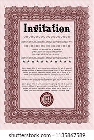 Red Formal invitation. Vector illustration. Easy to print. Superior design. 