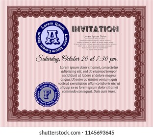 Red Formal invitation. Vector illustration. With linear background. Beauty design. 