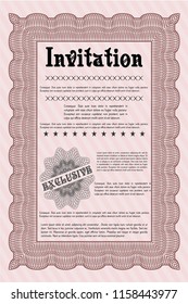 Red Formal invitation. Vector illustration. With complex linear background. Money Pattern. 