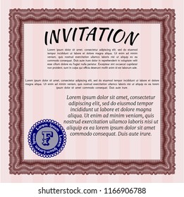 Red Formal invitation. Vector illustration. With guilloche pattern and background. Beauty design. 