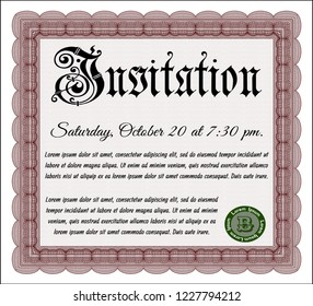 Red Formal invitation. Vector illustration. With background. Cordial design. 