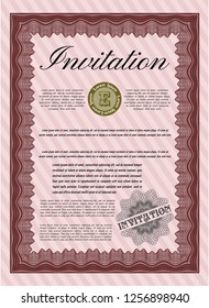 Red Formal invitation. Vector illustration. Easy to print. Money Pattern design. 