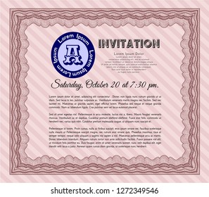 Red Formal invitation. Vector illustration. With complex linear background. Good design. 