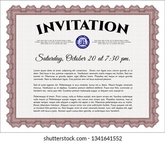 Red Formal invitation. Vector illustration. With linear background. Artistry design. 