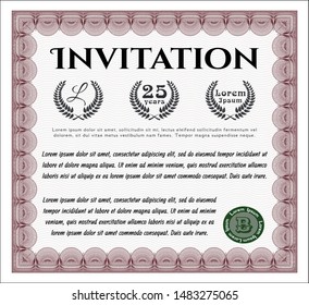 Red Formal invitation. Vector illustration. With linear background. Retro design. 