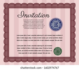 Red Formal invitation. Vector illustration. With great quality guilloche pattern. Superior design. 