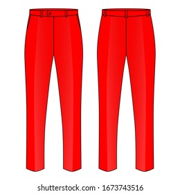 Red Formal Trousers Template Vector for Men.Front And Back Views.